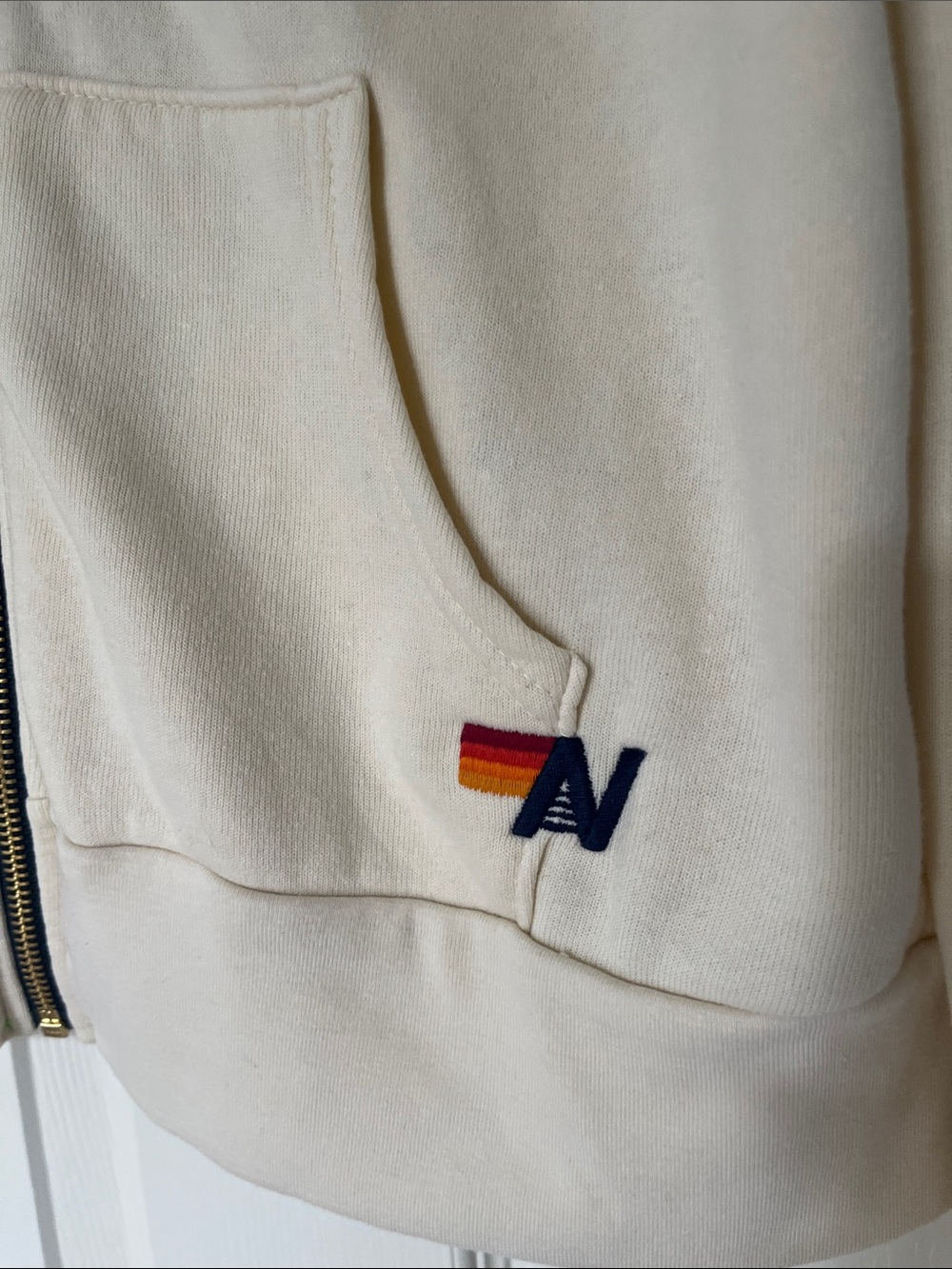 Aviator Nation Five Stripe Vintage White/Tan Zip Hoodie - Picture 5 of 7